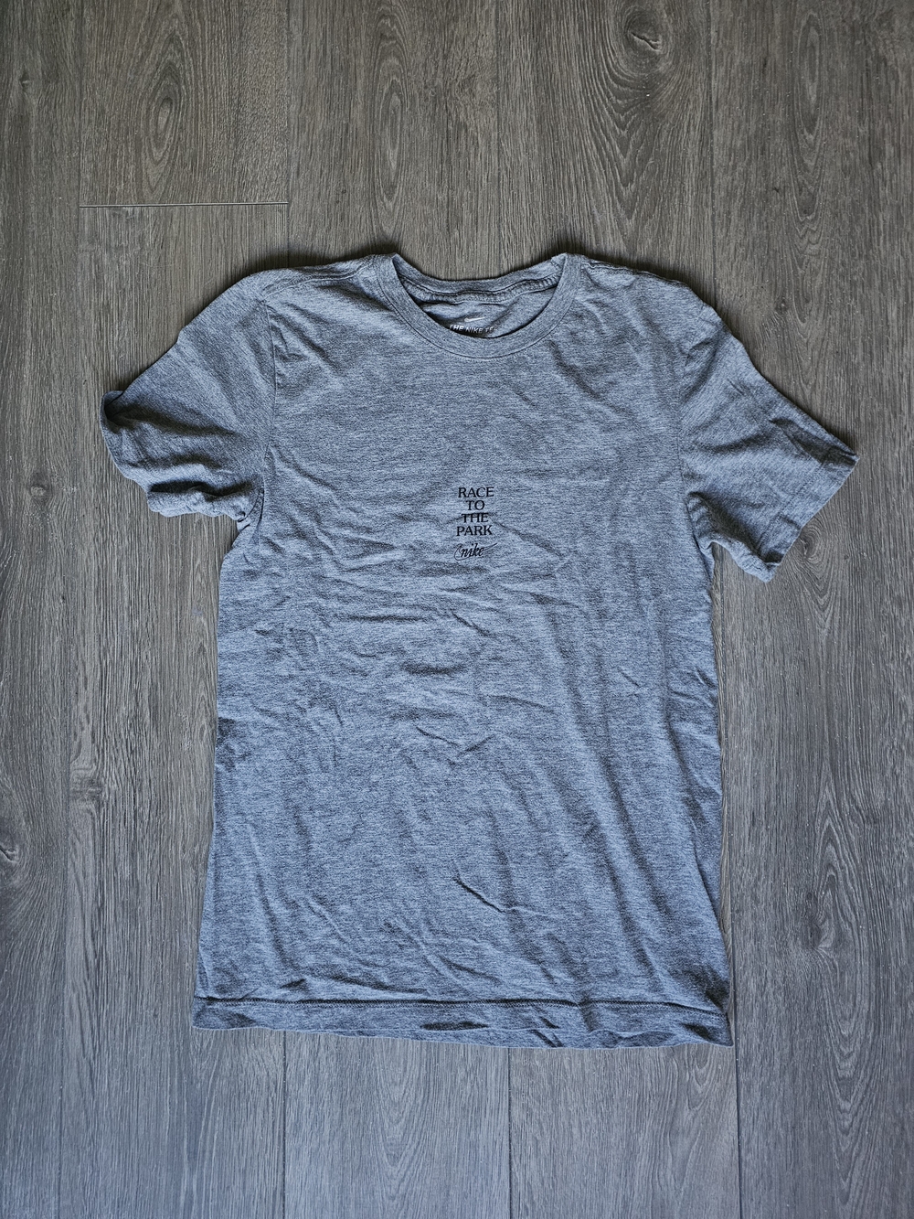 Nike Men's Short Sleeve Crew Tee in Heather Gray with Small Chest Text